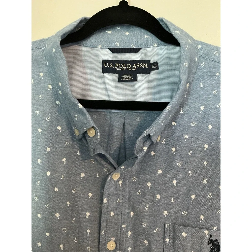 U.S. Polo‎ Assn. Short Sleeve Button Down Shirt Mens Nautical Blue 3XL
